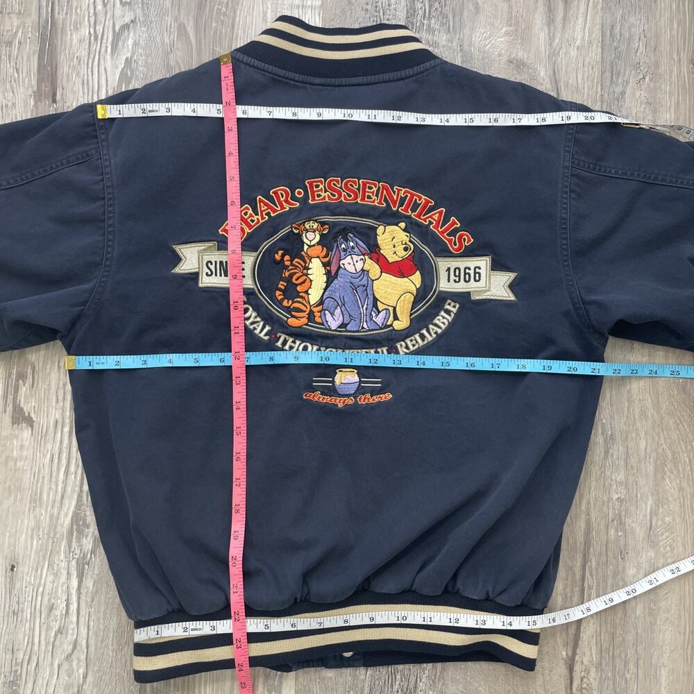 Disney Pooh Jacket Bomber Blue Snap Zip Bear Essentials Embroidered Vintage sz S - Picture 6 of 16